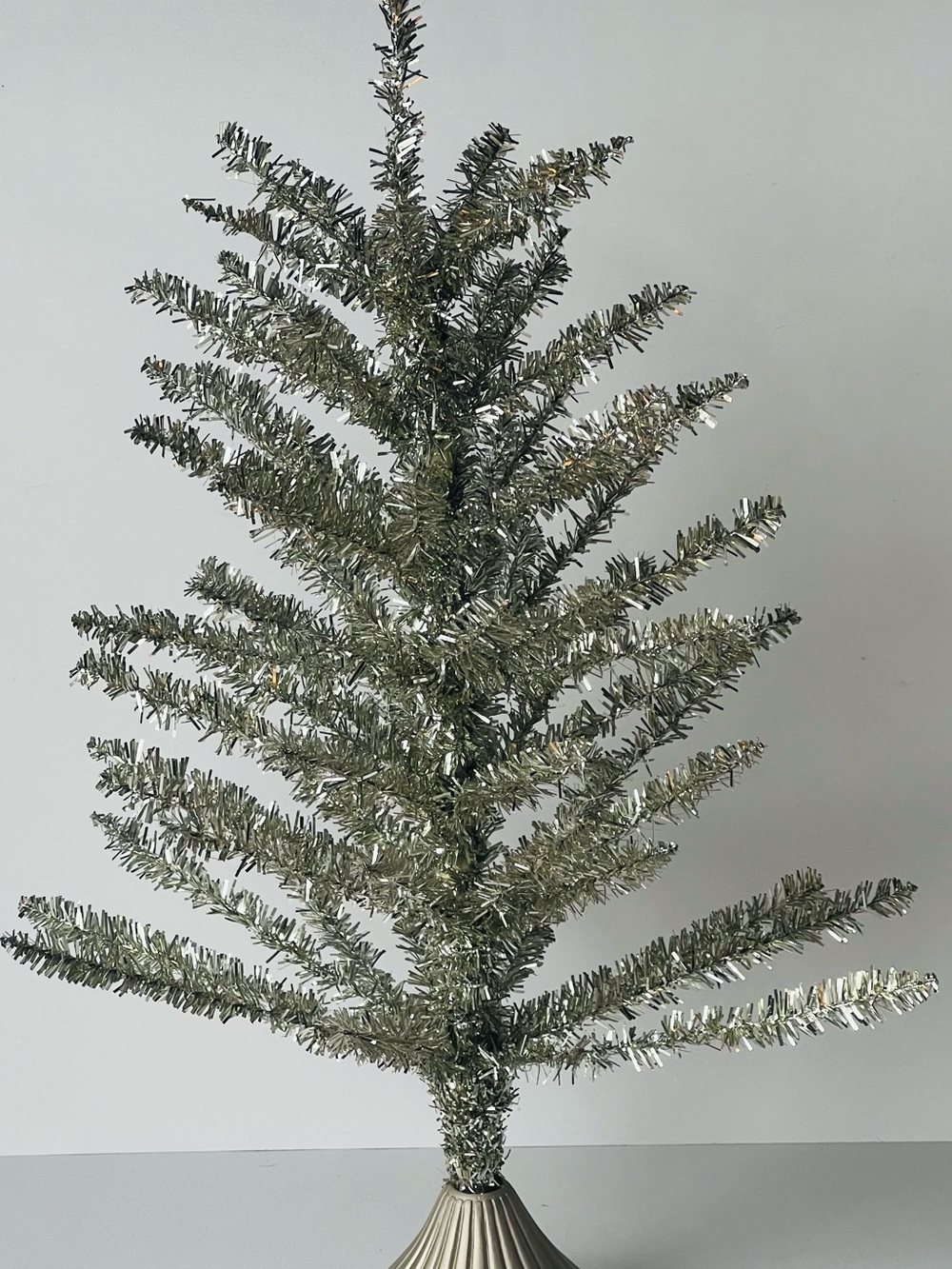 Silver Tinsel Tabletop Holiday Tree -Retro look 24 inches